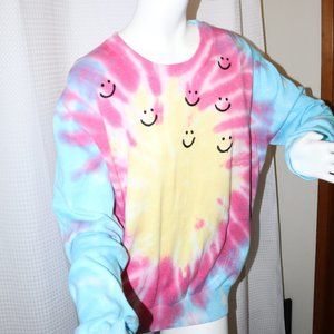 NWOT Spiritual Gangster Lg Sleeve Sweater- Smiley Face Tie Dye! Sz. L
